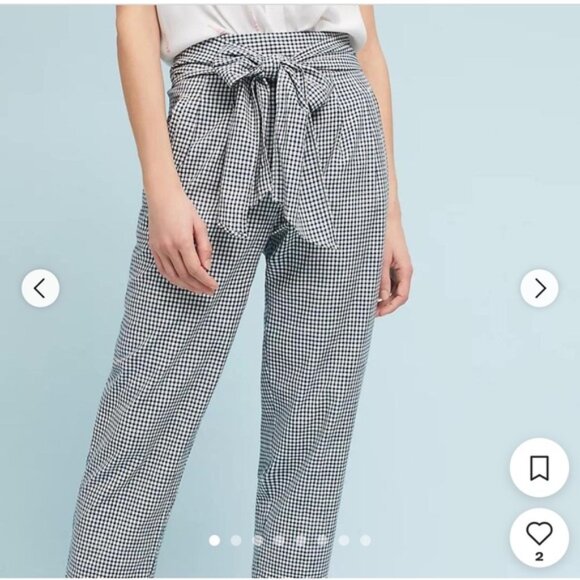 Anthropologie Tie Waist Gingham TrousersCartonnier Size 2 - Picture 15 of 16